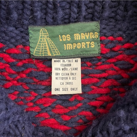 Pure Wool 1/4 Button Sweater, One Size, Warm, Fall, Outdoor, Knit, Blue, Red - Picture 6 of 8